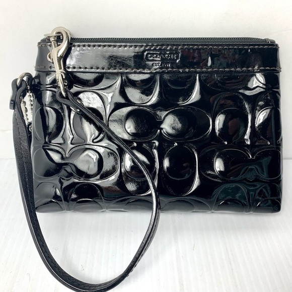 Coach Handbags - Coach Black Patent Signature Wristlet Clutch